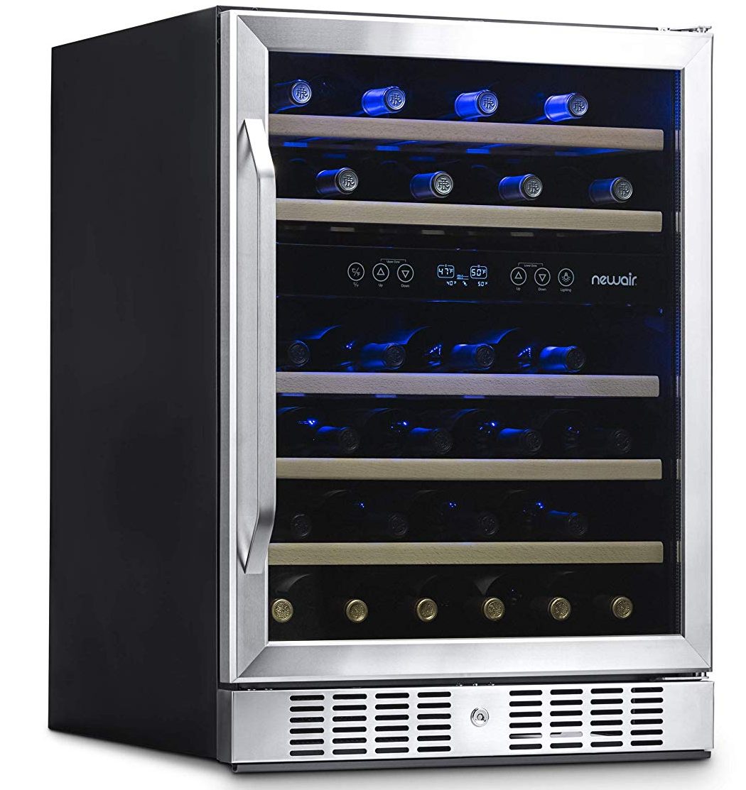 NewAir Wine Cooler (Built-In) and Refrigerator, Dual Zone 46 Bottle Capcity Fridge with Triple-Layer Tempered Glass Door, AWR-460DB