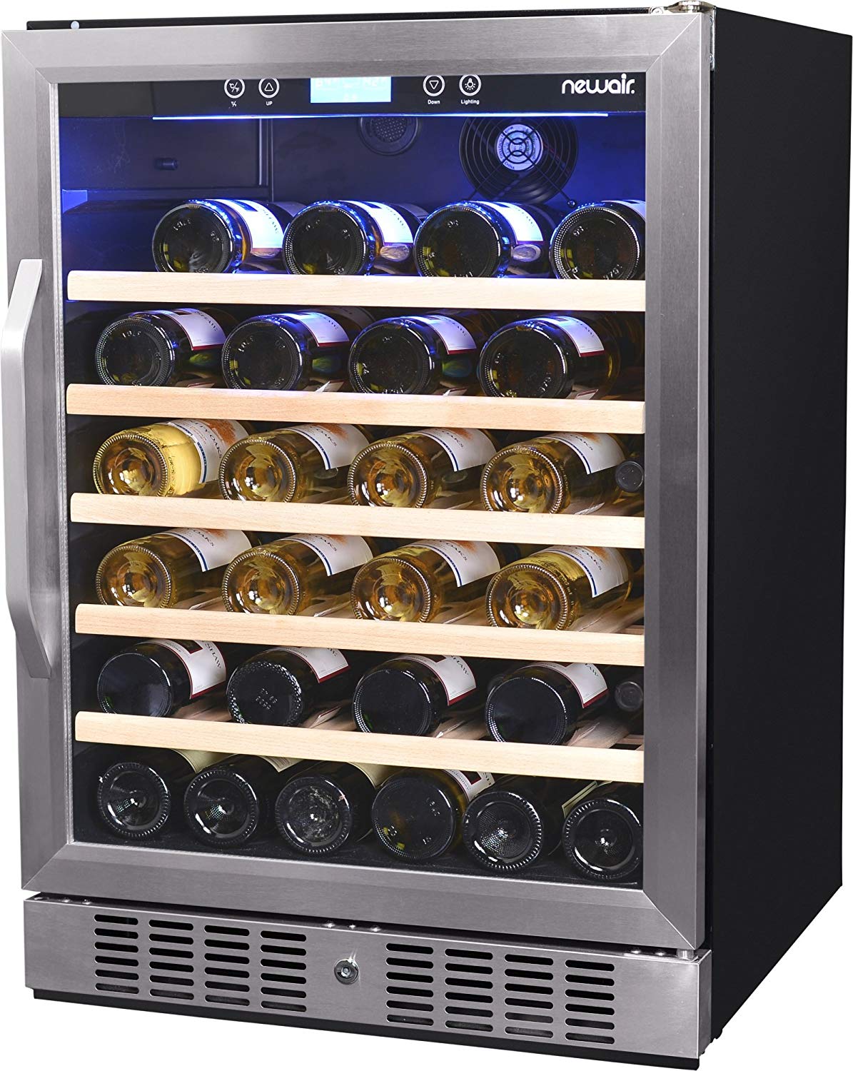 newair-awr-520sb NewAir Built-In Wine Cooler and Refrigerator, 52 Bottle Capacity Fridge with Triple-Layer Tempered Glass Door, AWR-520SB